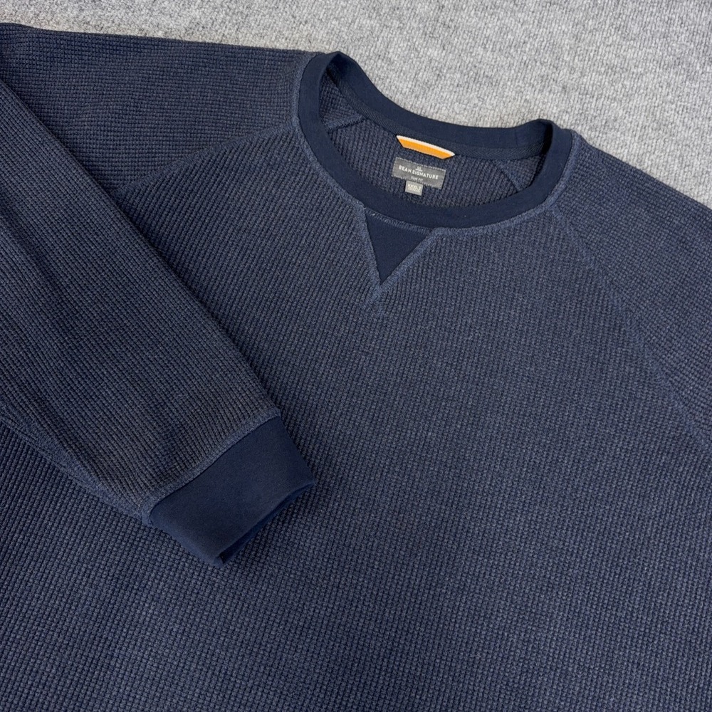 LL Bean Signature Waffle Crew Mens 3XLT Blue Thermal Slim Fit Long Sleeve Tall